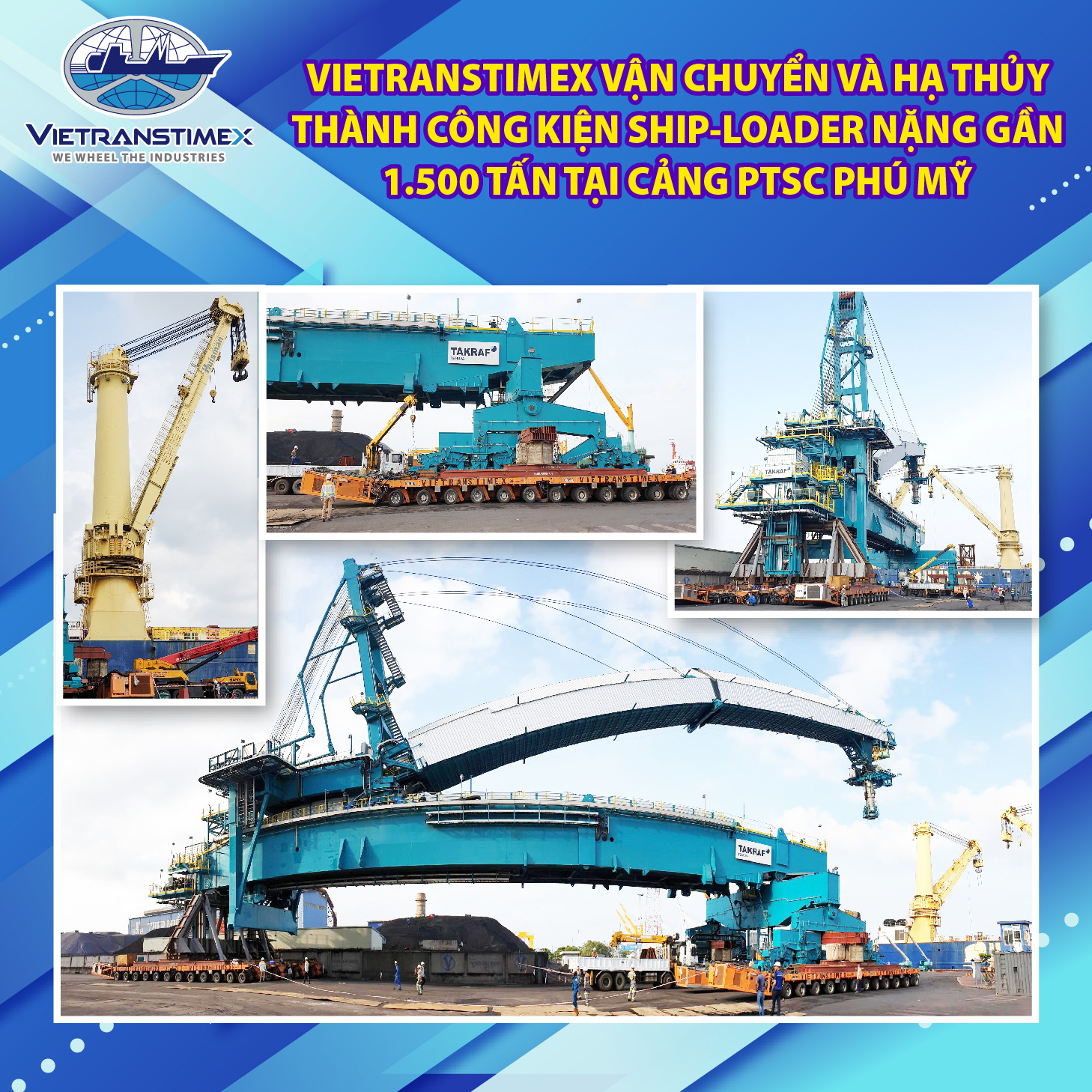 Vietranstimex Vận Chuyển Và Hạ Thủy Thành Công Kiện  Ship-Loader Nặng Gần 1.500 Tấn Tại Cảng PTSC Phú Mỹ